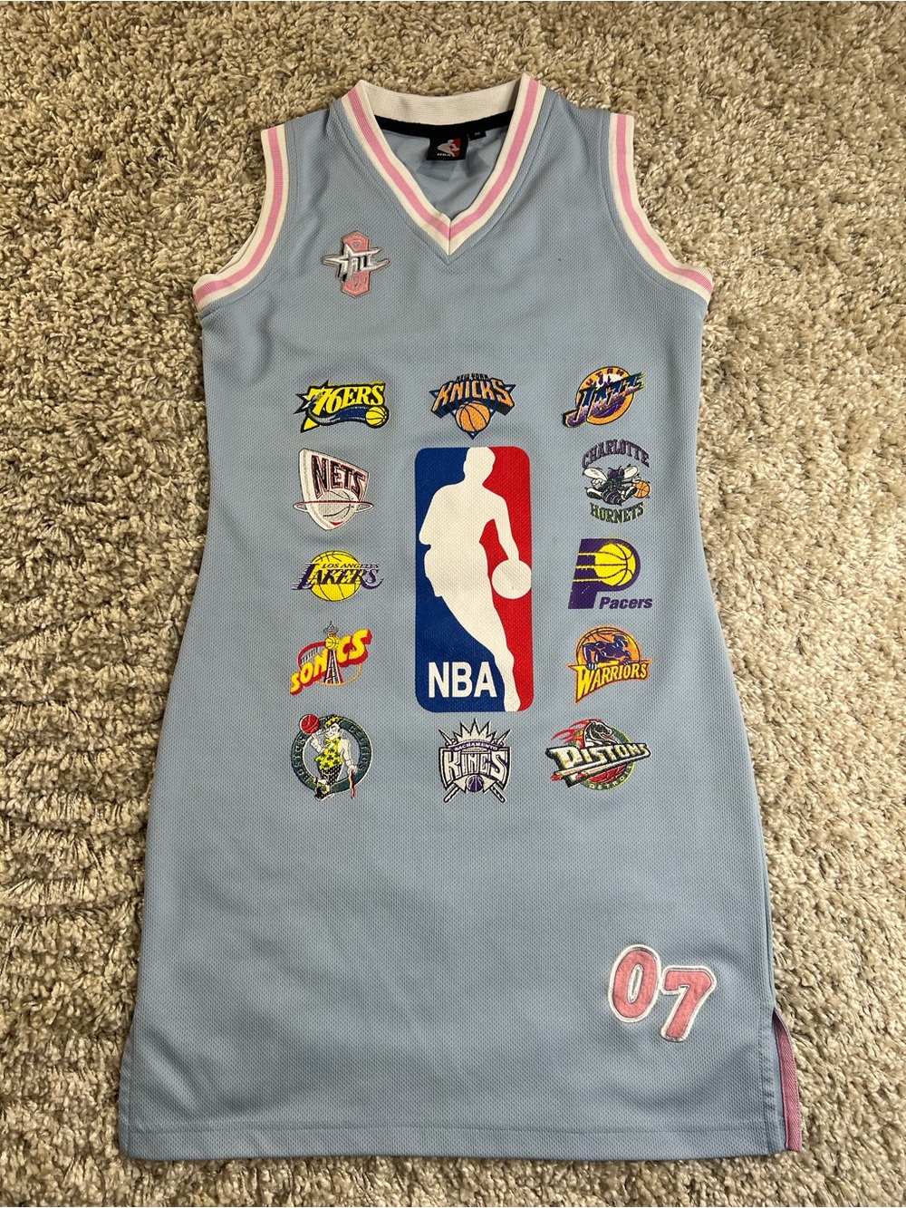 Vintage NBA Tagged Jersey dress in Light Blue with Red and White Logo
